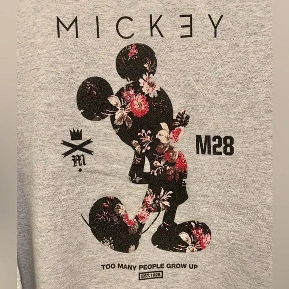 Neff Disney Collection Gray Floral Mickey Mouse Sweatshirt - Size Small - Picture 3 of 5